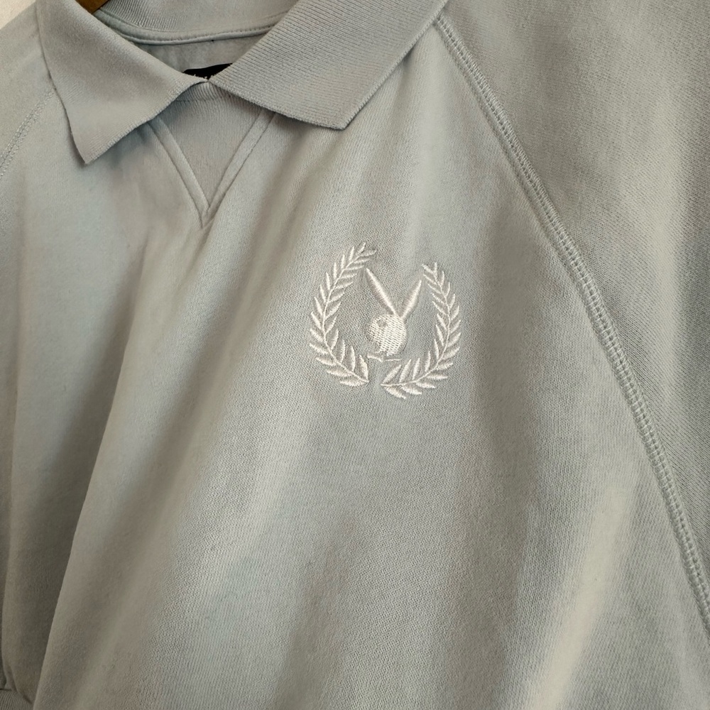 PacSun x Playboy Light Blue Cropped Collared Sweatshirt Logo Top Size M Preppy - Picture 2 of 7